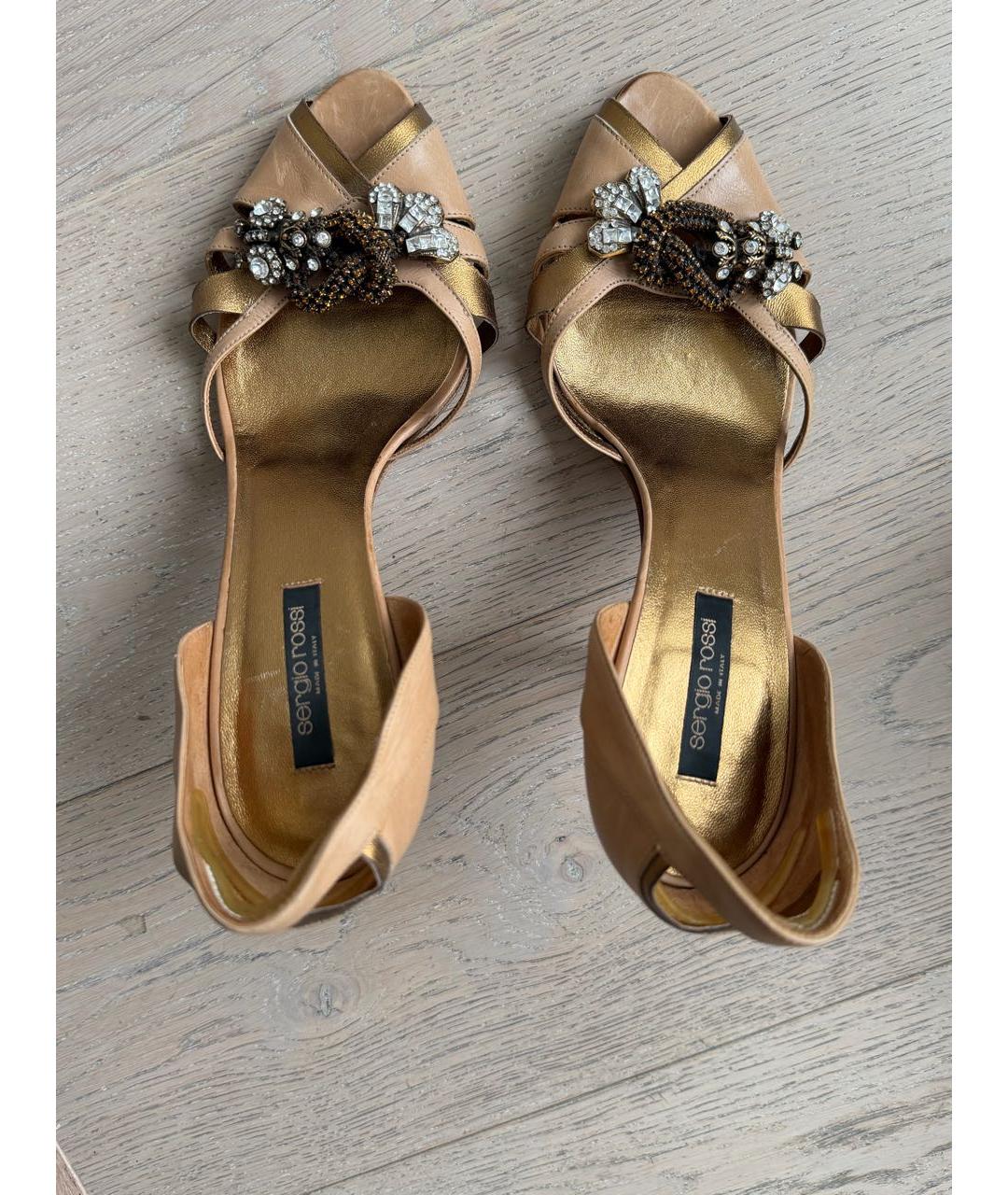 SERGIO ROSSI Золотые кожаные туфли, фото 3