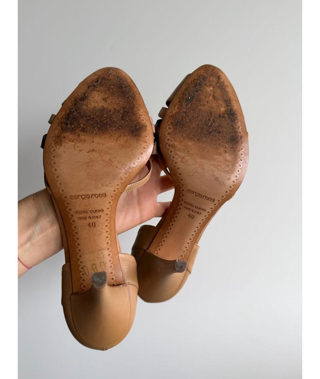 SERGIO ROSSI Золотые кожаные туфли, фото 5