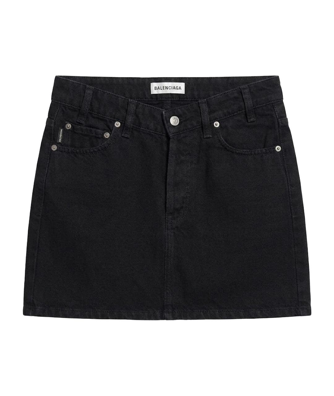 BALENCIAGA Черная деним юбка мини, фото 1