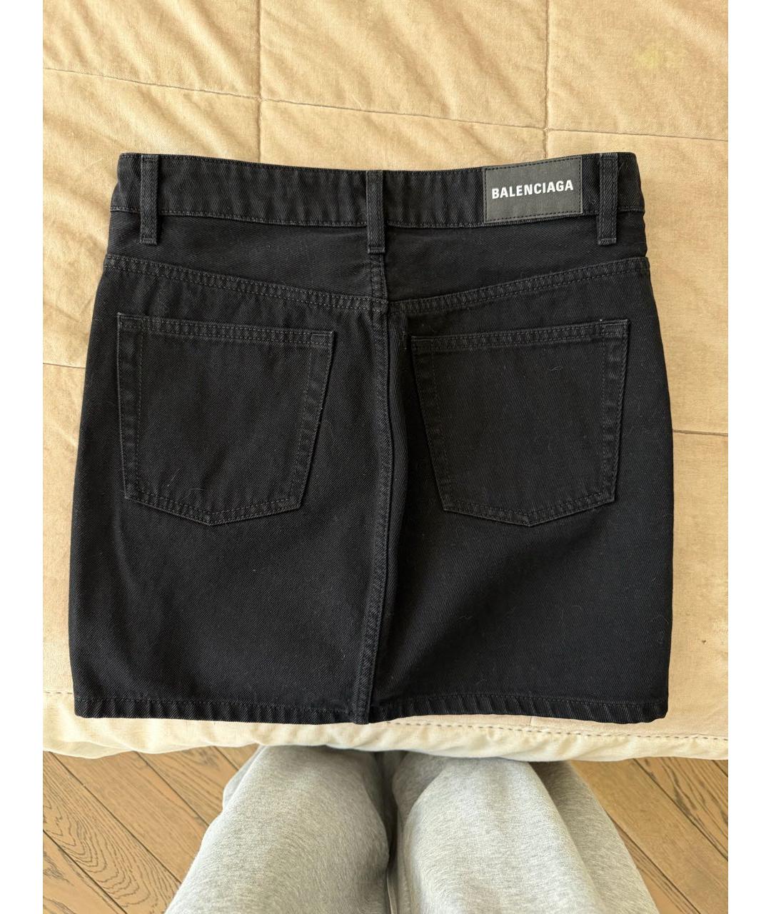 BALENCIAGA Черная деним юбка мини, фото 2