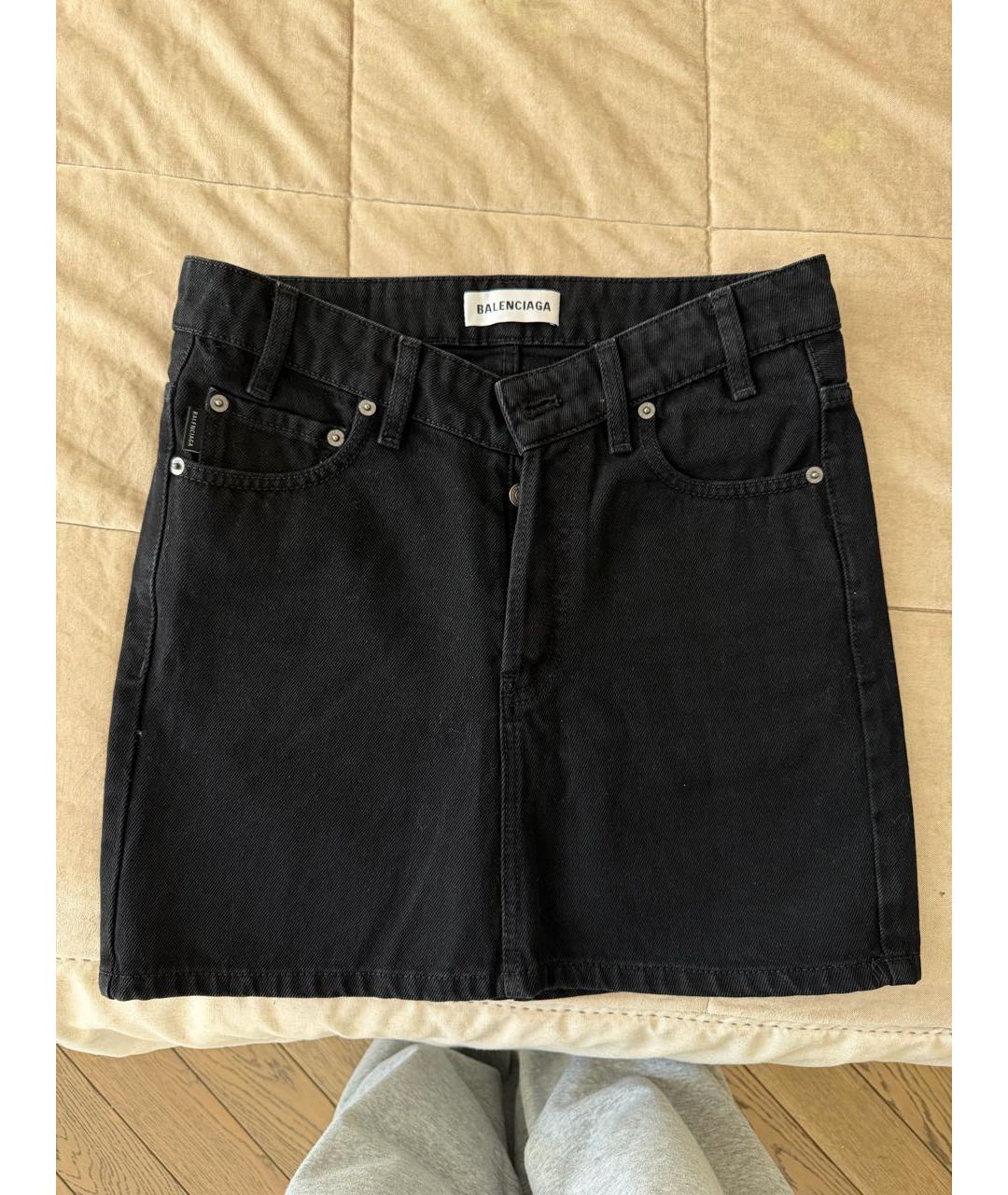BALENCIAGA Черная деним юбка мини, фото 4