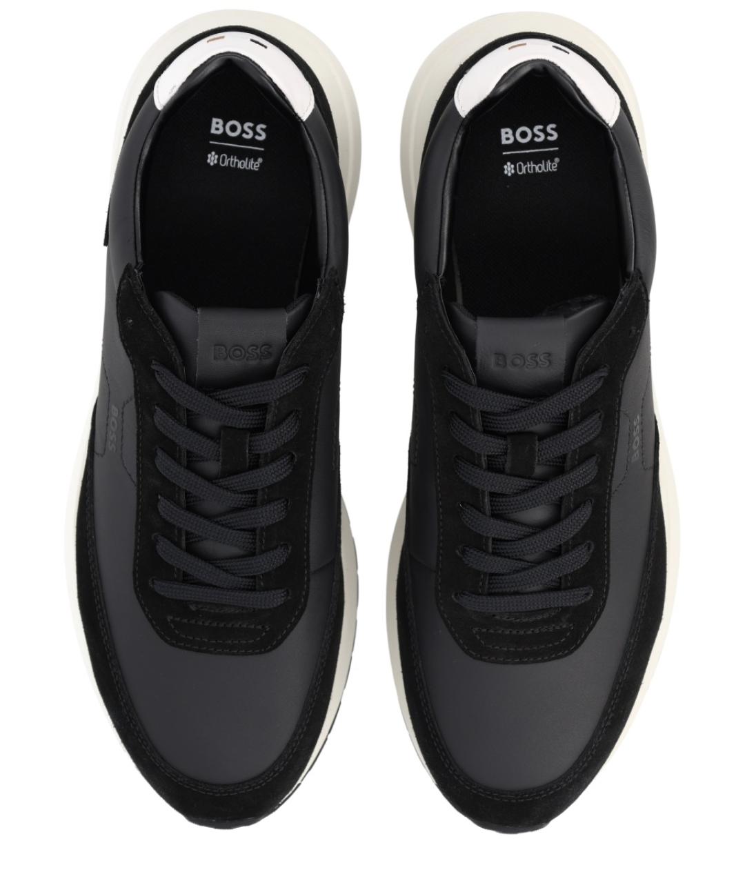 HUGO BOSS Черные кожаные низкие кроссовки / кеды, фото 4