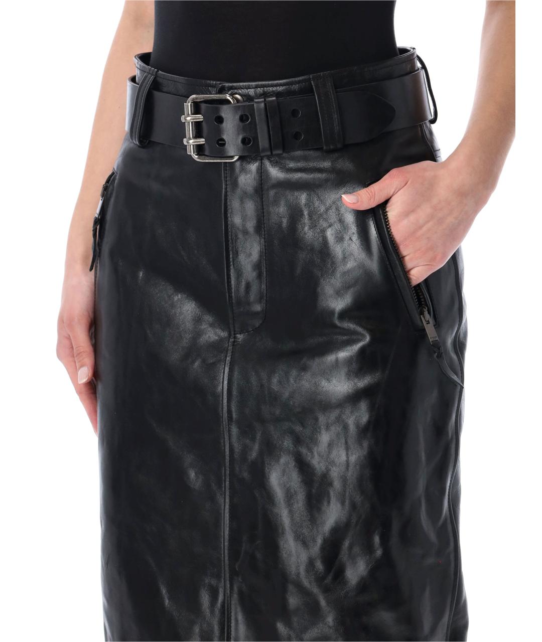 SAINT LAURENT Черная кожаная юбка миди, фото 3