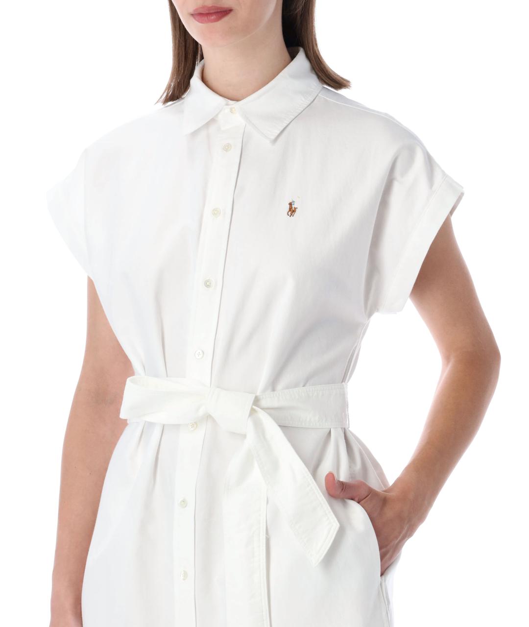 POLO RALPH LAUREN Белое хлопковое повседневное платье, фото 3
