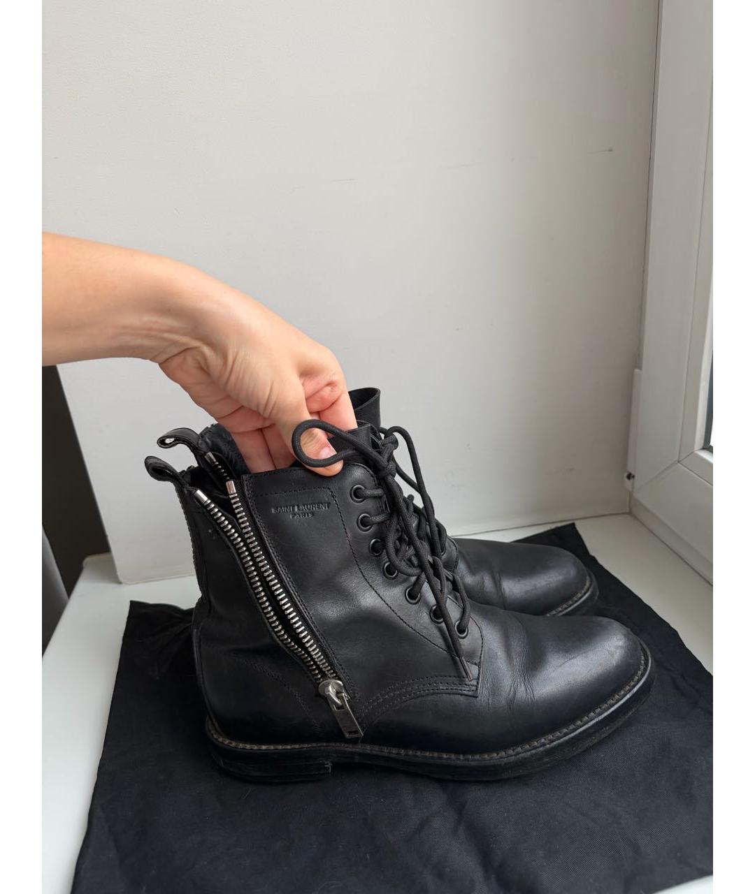 SAINT LAURENT Черные кожаные ботинки, фото 3