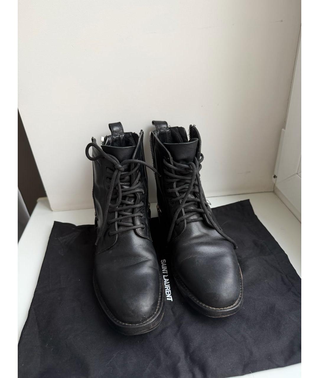 SAINT LAURENT Черные кожаные ботинки, фото 2