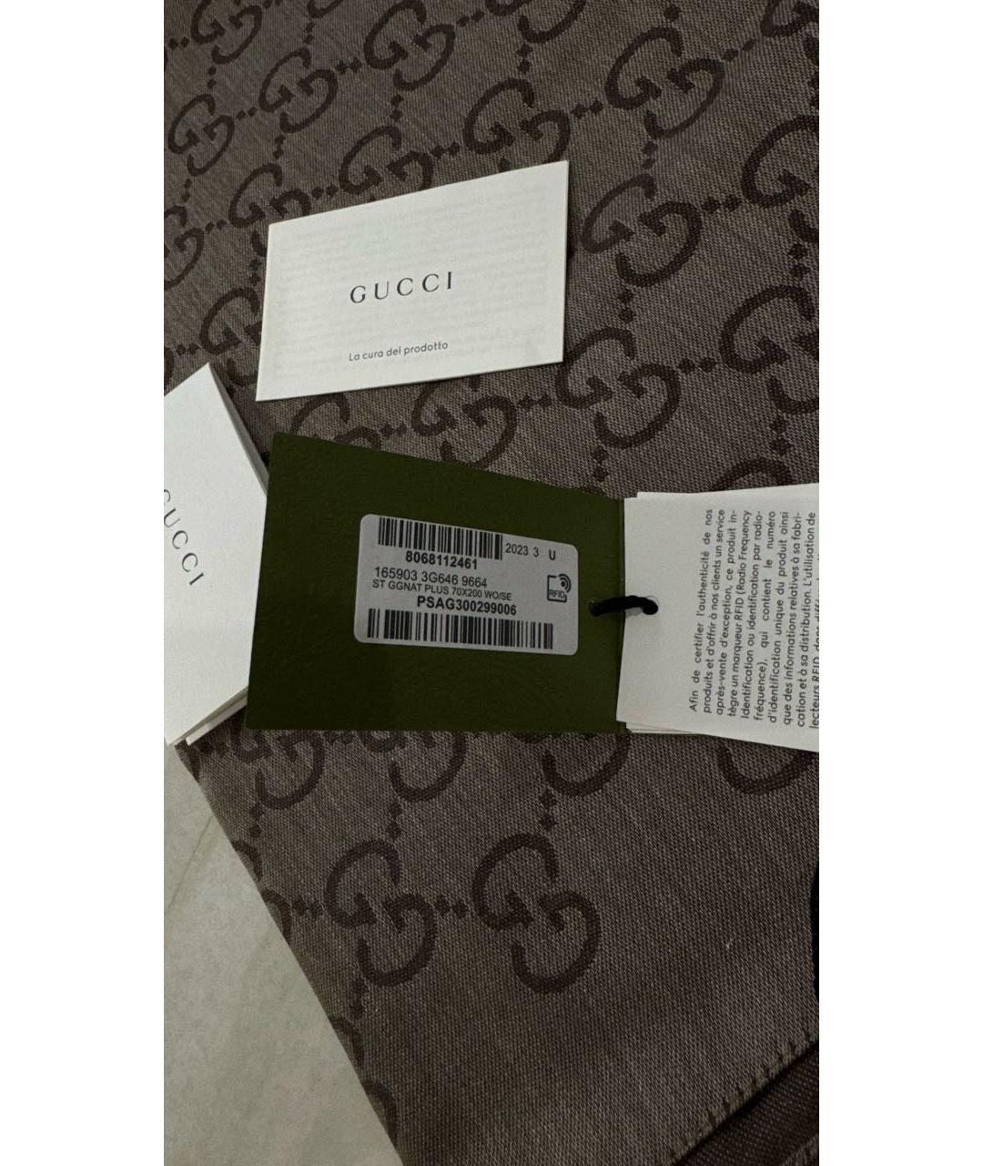 GUCCI Коричневый шелковый платок, фото 4