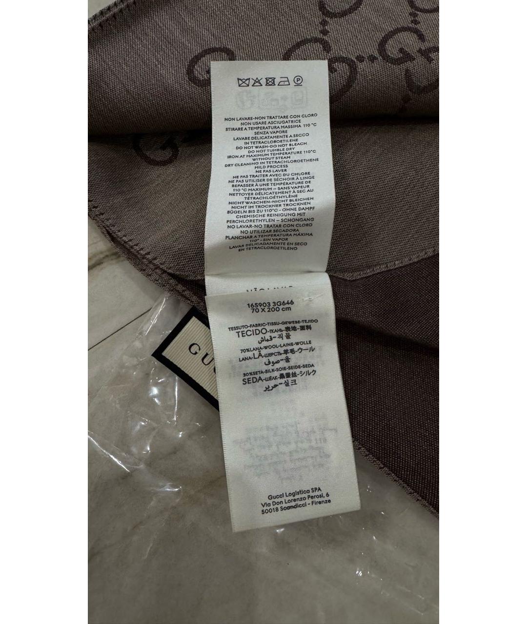 GUCCI Коричневый шелковый платок, фото 3