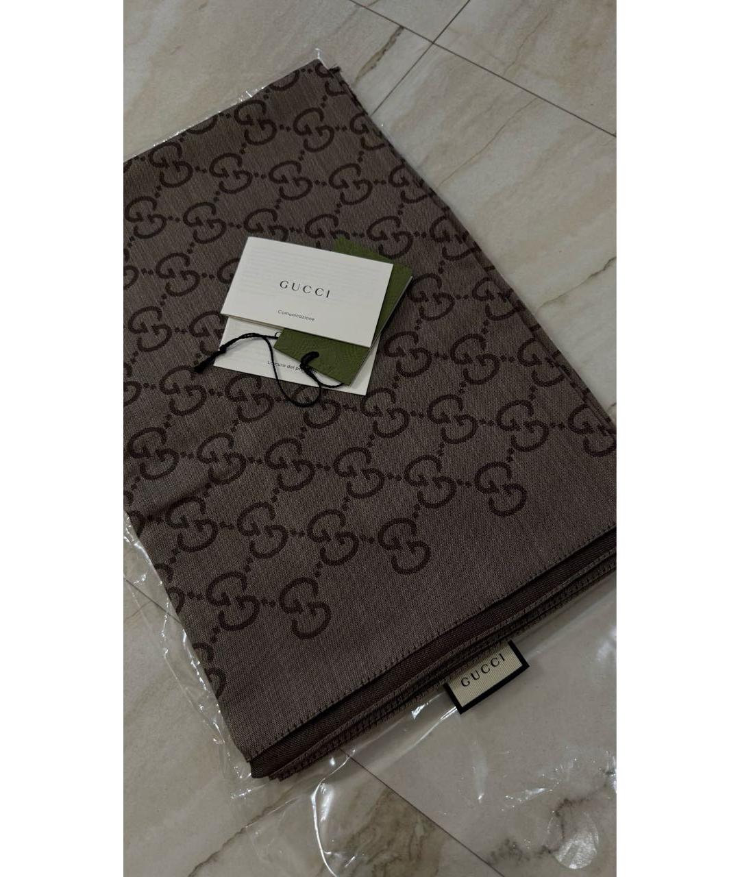 GUCCI Коричневый шелковый платок, фото 6