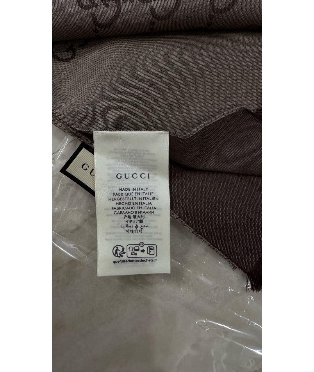 GUCCI Коричневый шелковый платок, фото 2