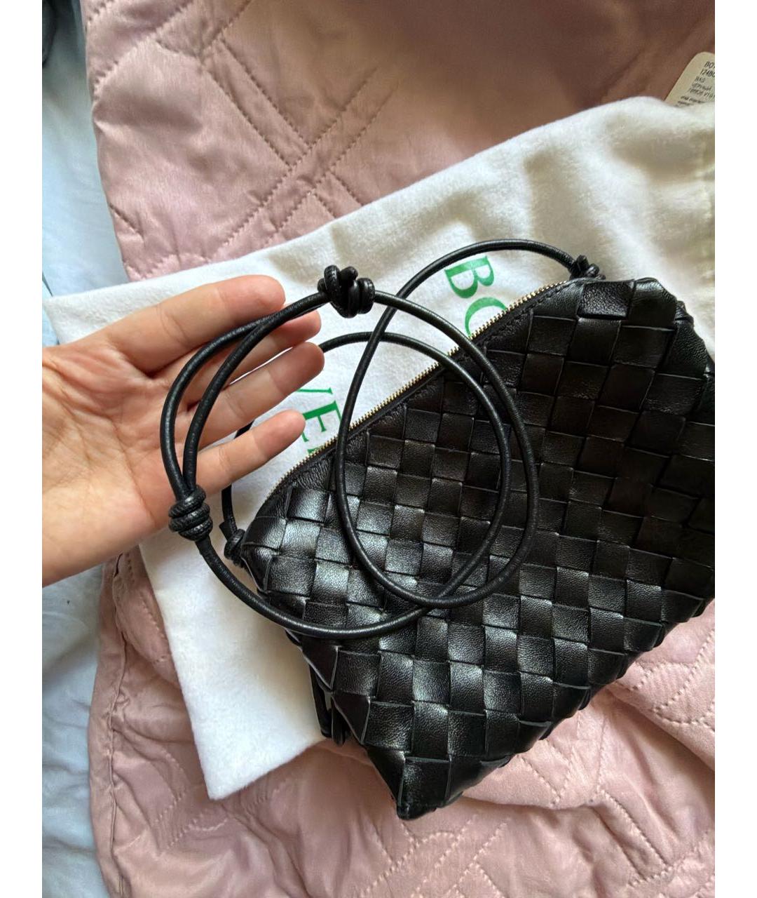 BOTTEGA VENETA Черная кожаная сумка через плечо, фото 4
