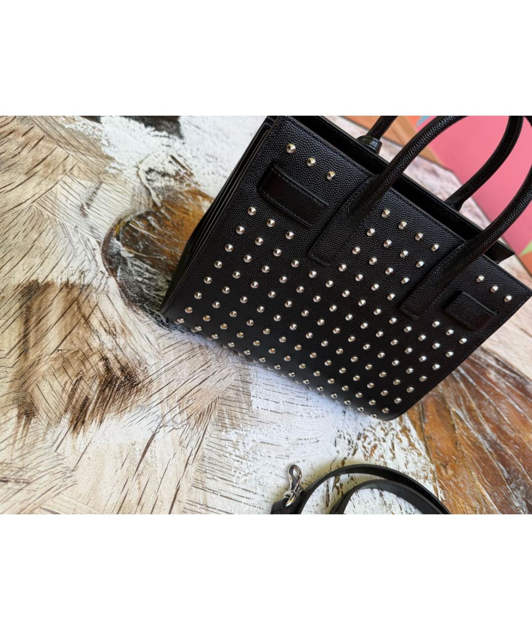 SAINT LAURENT Черная кожаная сумка с короткими ручками, фото 3