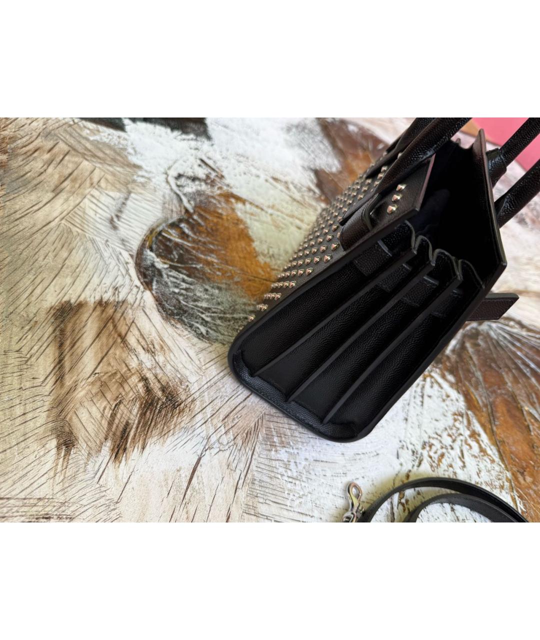 SAINT LAURENT Черная кожаная сумка с короткими ручками, фото 2