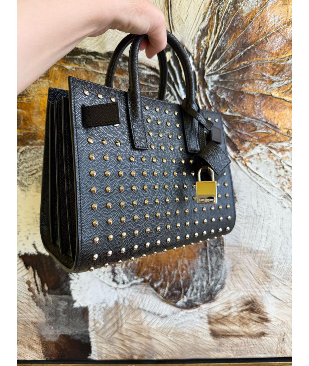 SAINT LAURENT Черная кожаная сумка с короткими ручками, фото 6