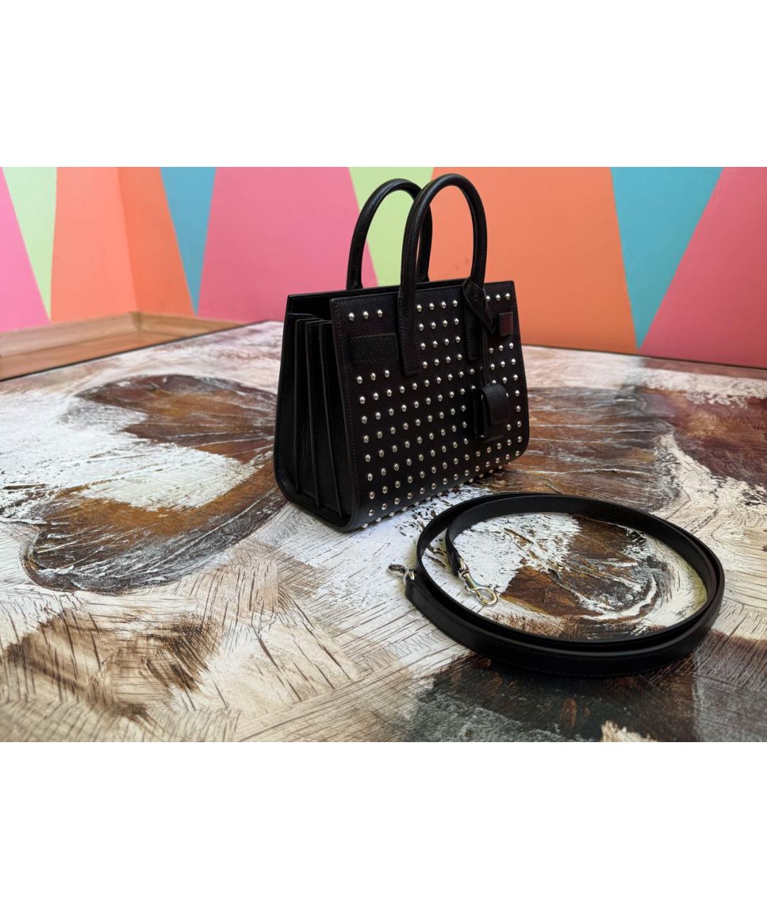 SAINT LAURENT Черная кожаная сумка с короткими ручками, фото 5