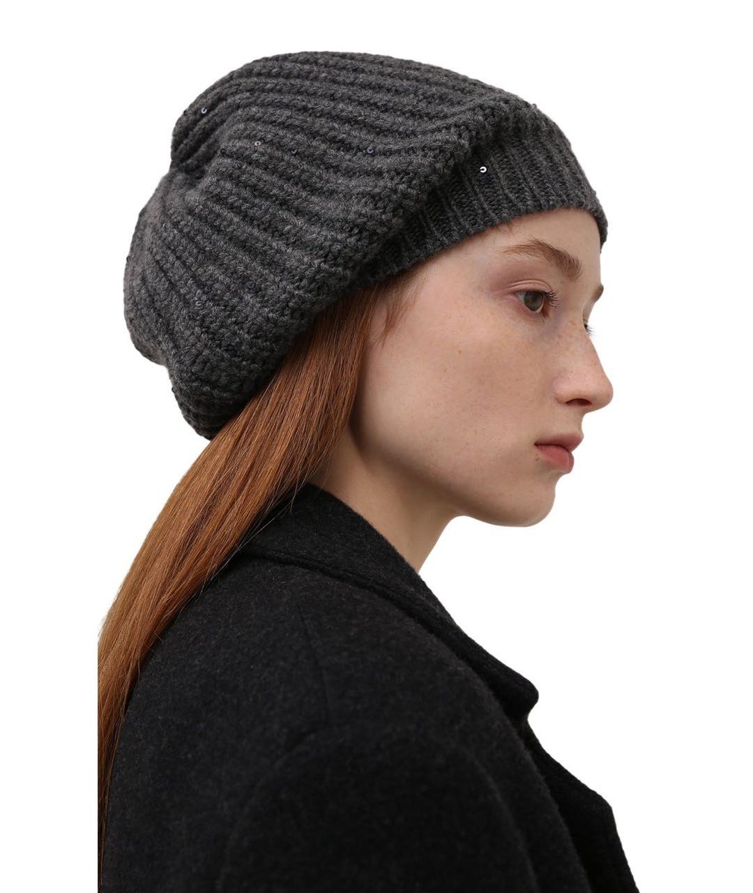 BRUNELLO CUCINELLI Антрацитовая кашемировая шапка, фото 5