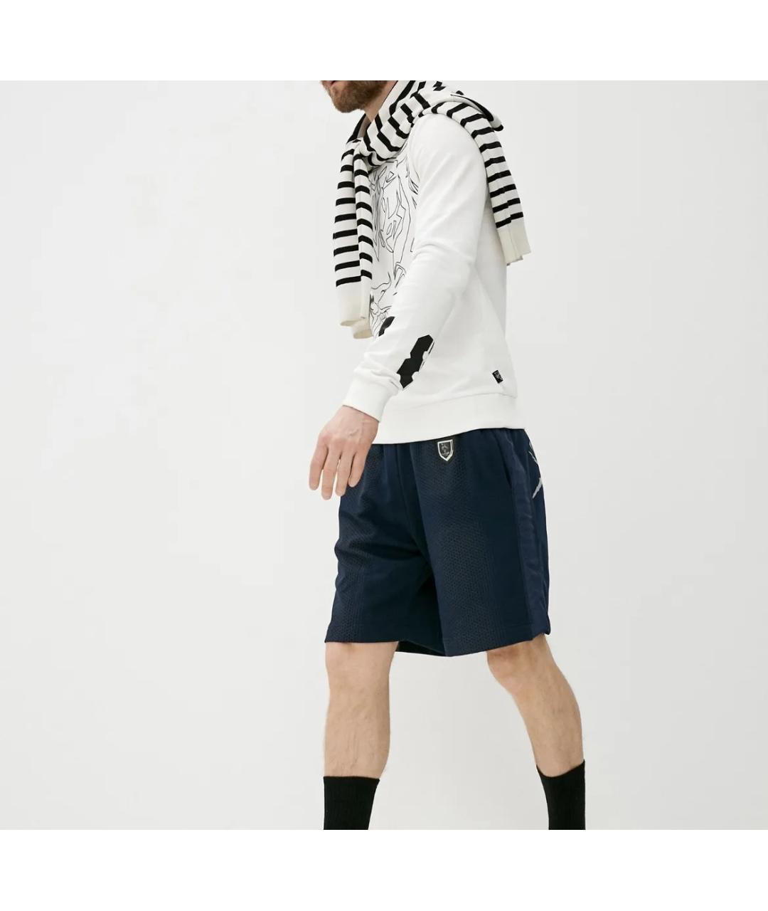 PLEIN SPORT Синие хлопко-эластановые шорты, фото 8