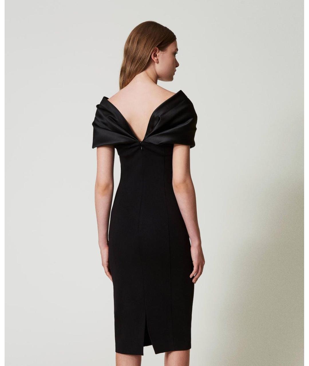 TWIN-SET Черное вискозное коктейльное платье, фото 3
