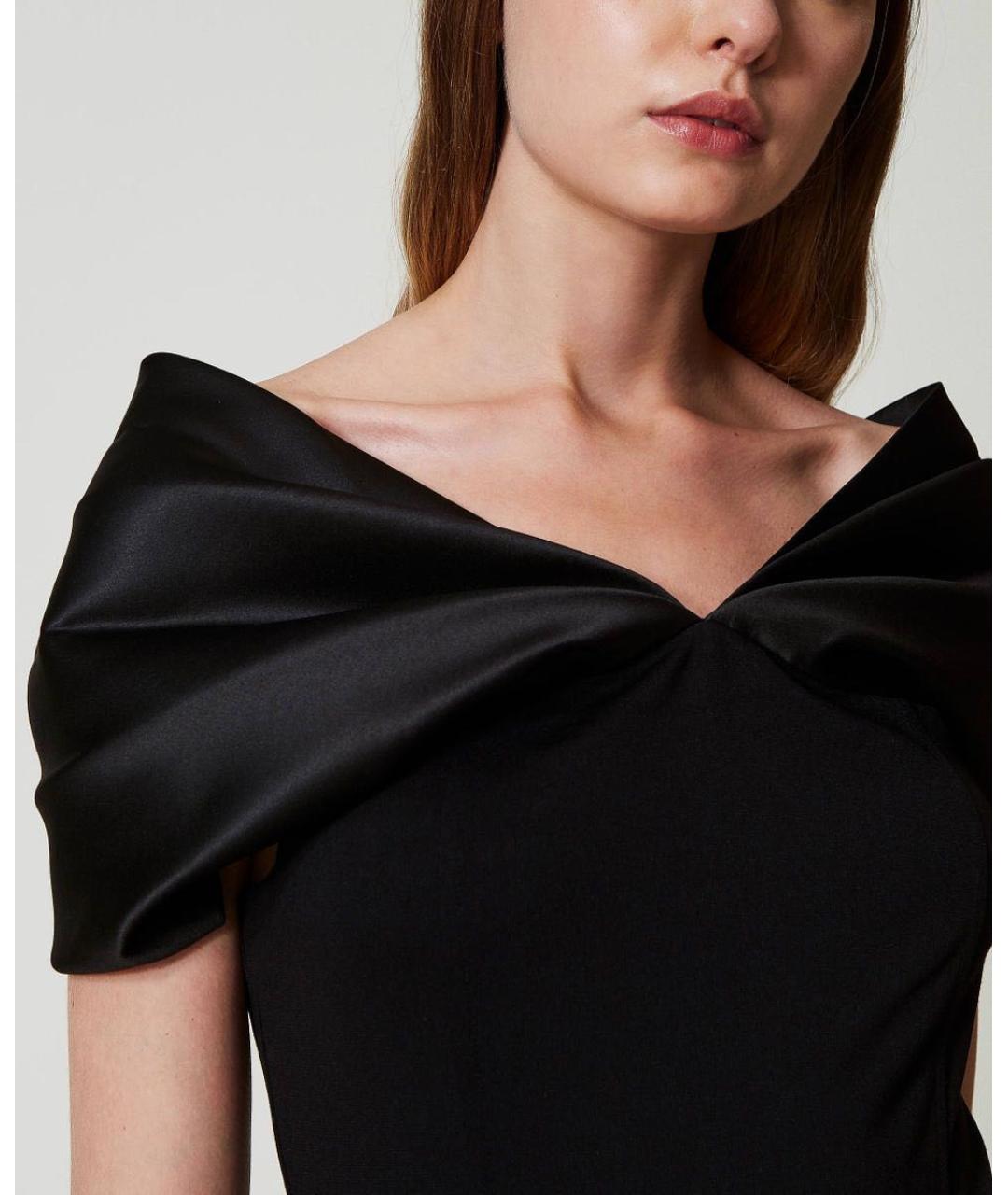 TWIN-SET Черное вискозное коктейльное платье, фото 5