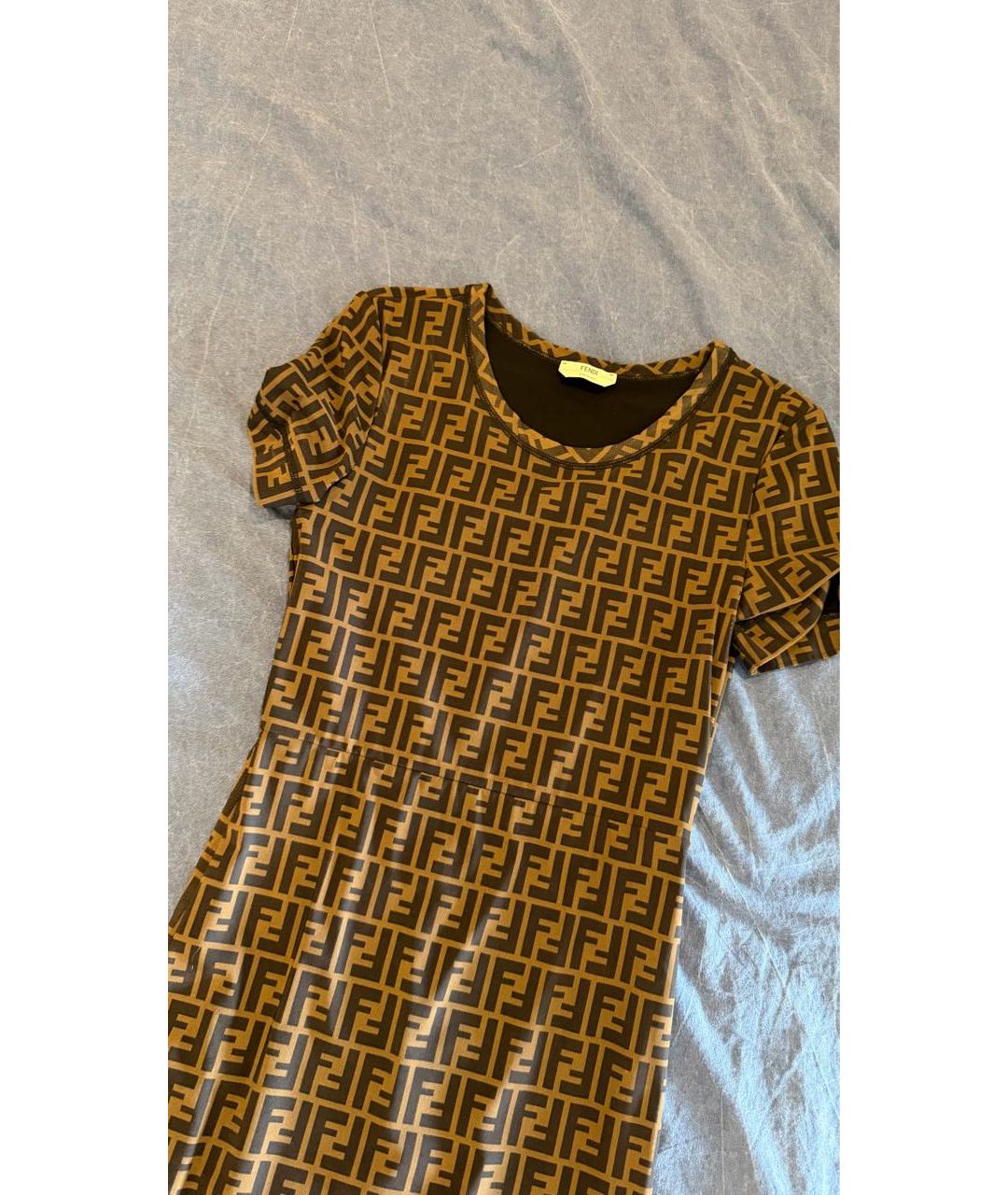 FENDI Коричневое полиэстеровое повседневное платье, фото 2