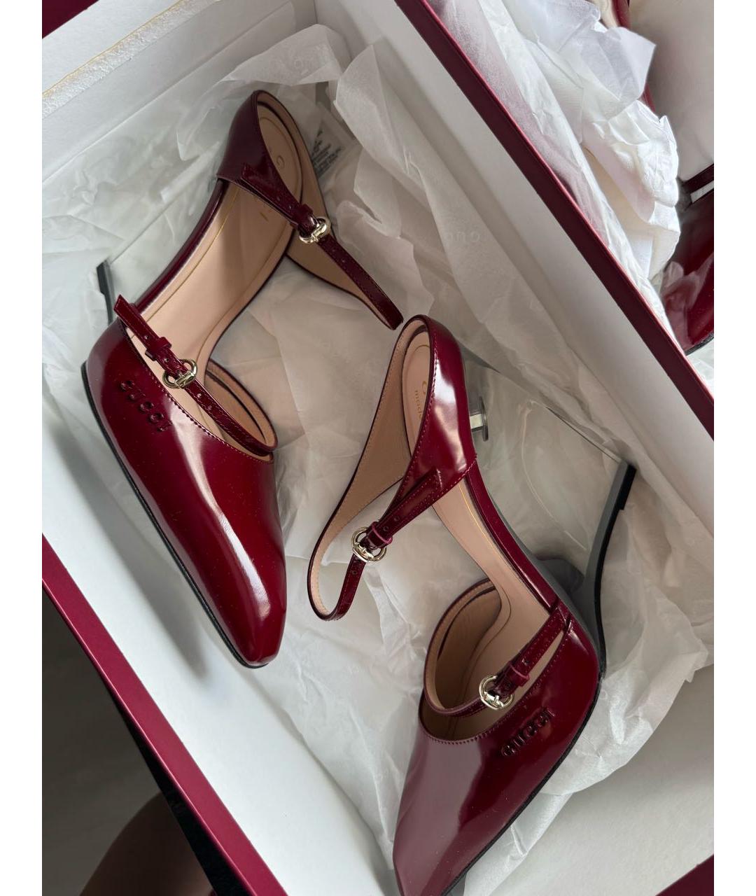 GUCCI Бордовые кожаные босоножки, фото 4