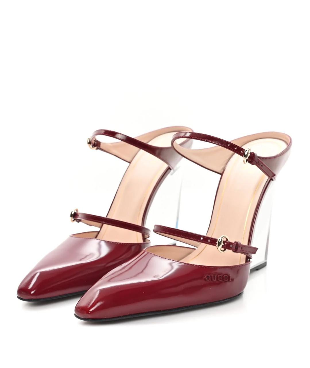 GUCCI Бордовые кожаные босоножки, фото 3