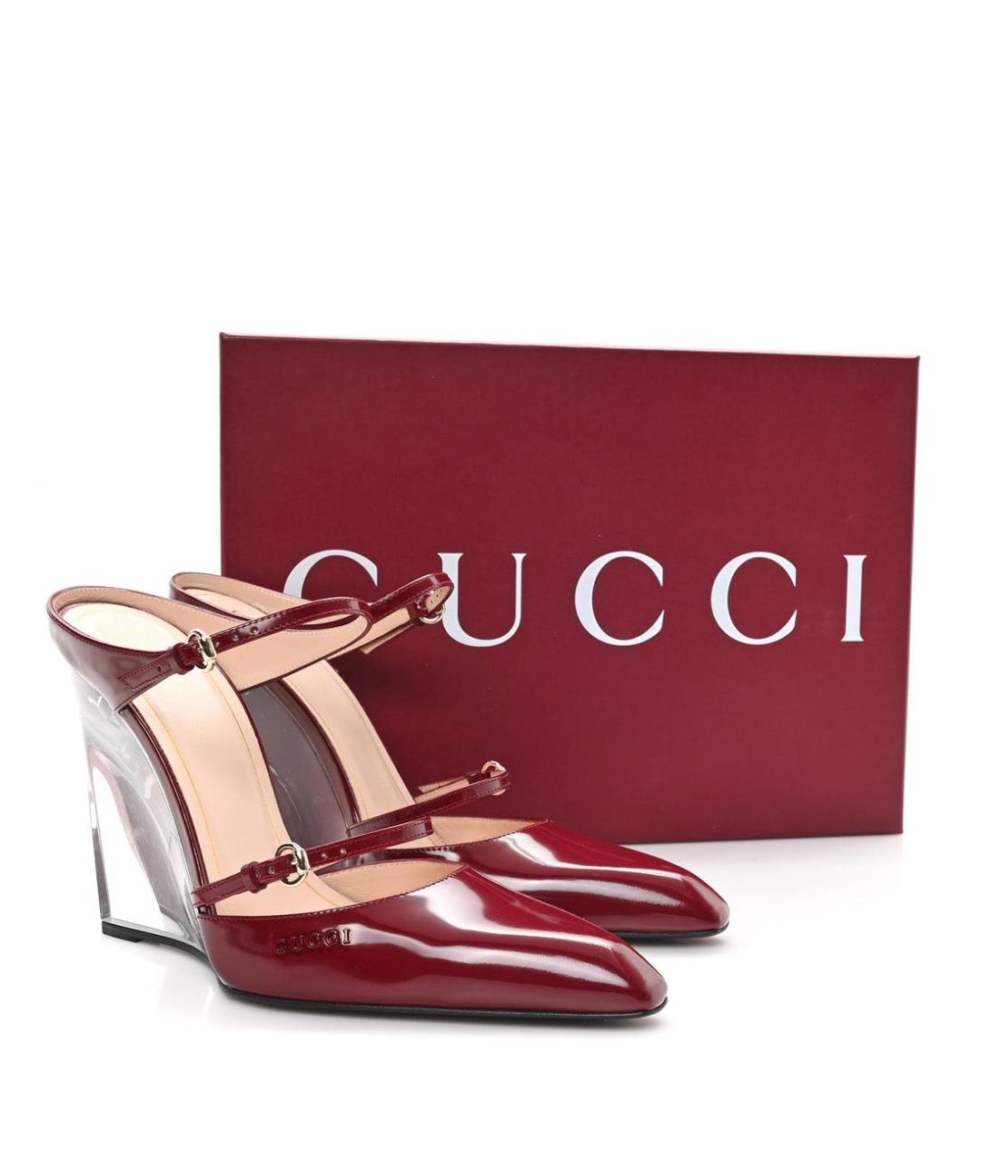 GUCCI Бордовые кожаные босоножки, фото 2