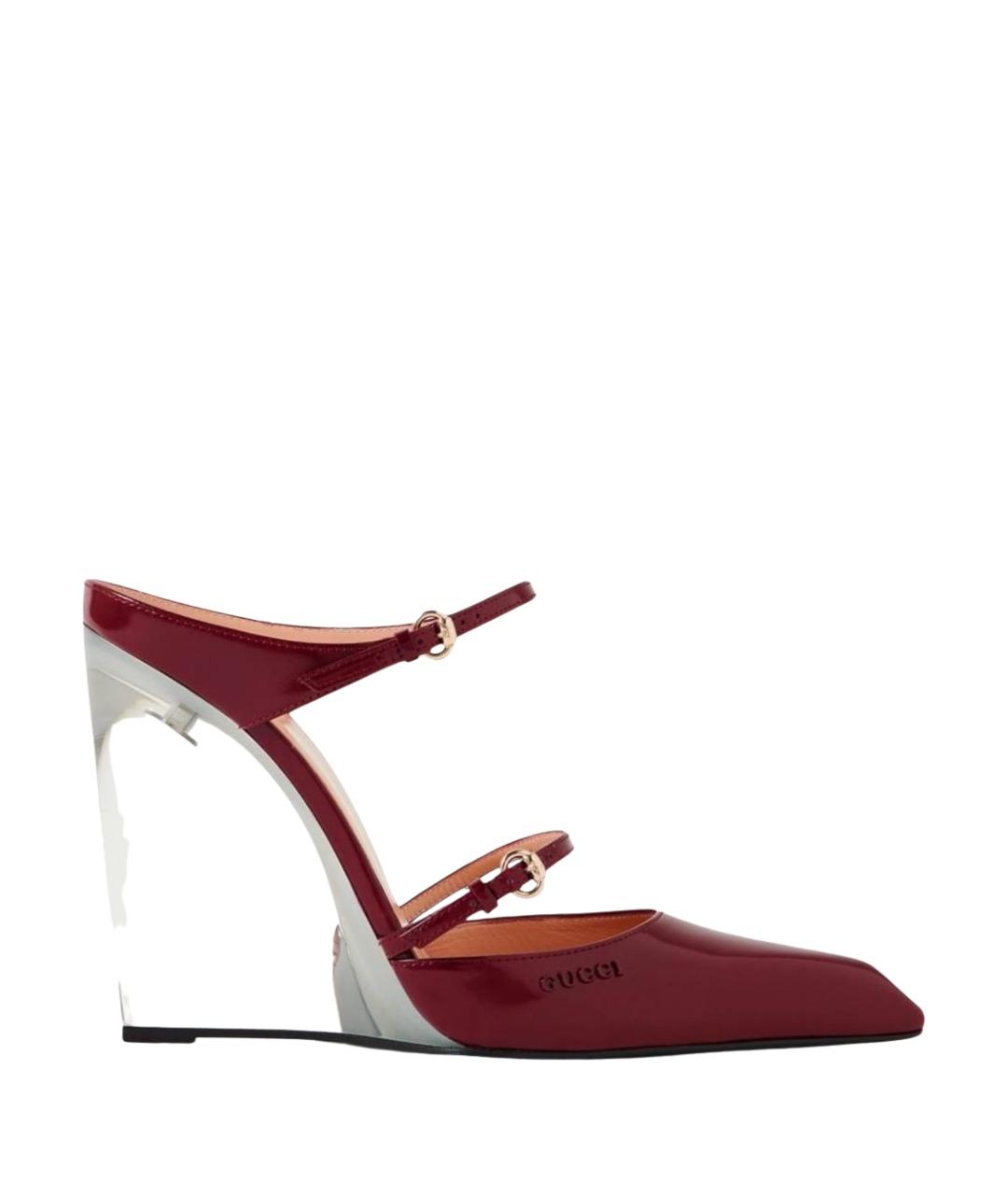 GUCCI Бордовые кожаные босоножки, фото 1