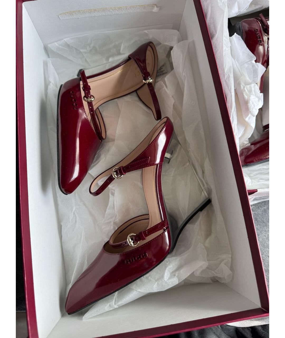 GUCCI Бордовые кожаные босоножки, фото 5