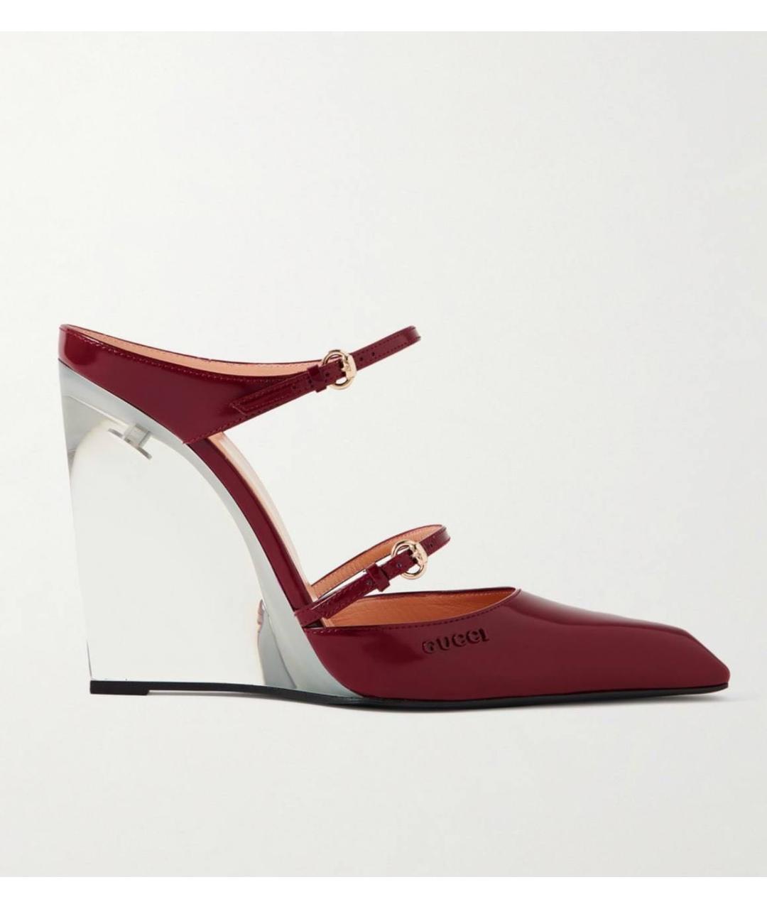 GUCCI Бордовые кожаные босоножки, фото 7