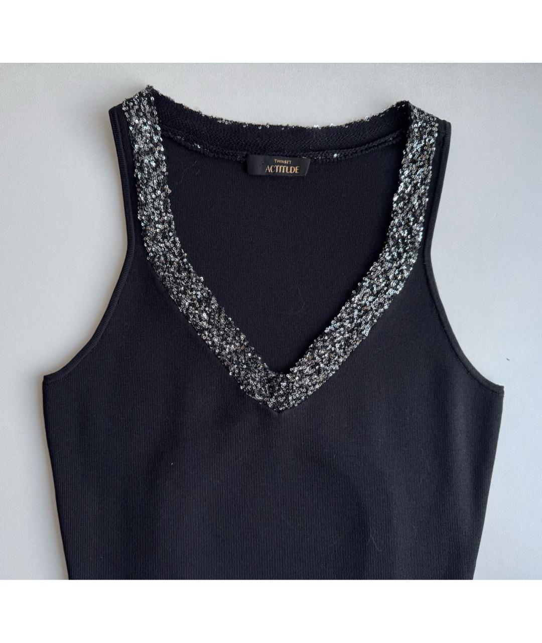 TWIN-SET Черное вискозное коктейльное платье, фото 3