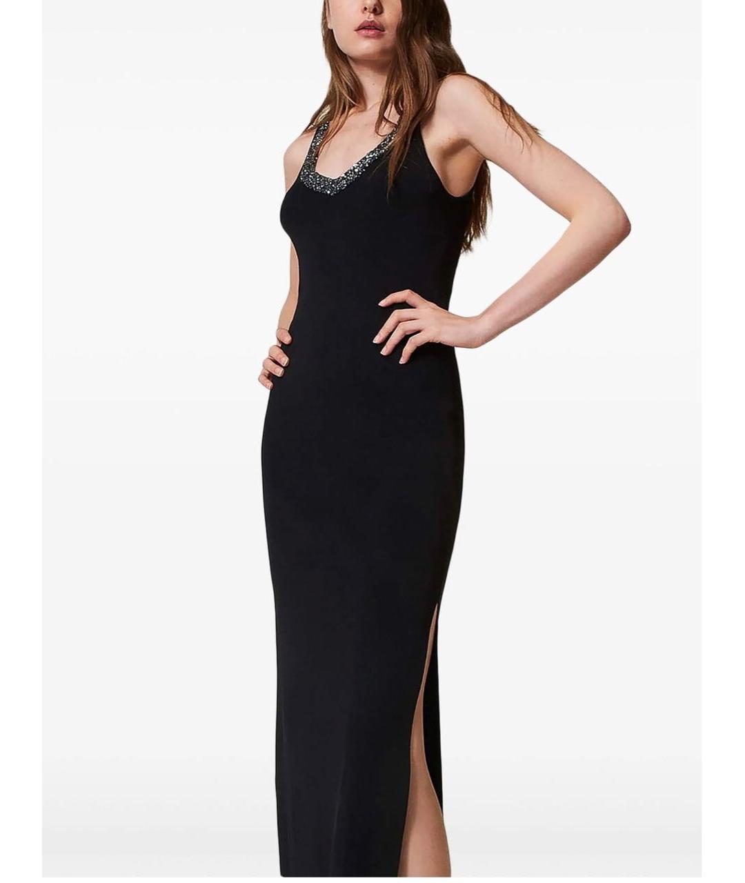 TWIN-SET Черное вискозное коктейльное платье, фото 6