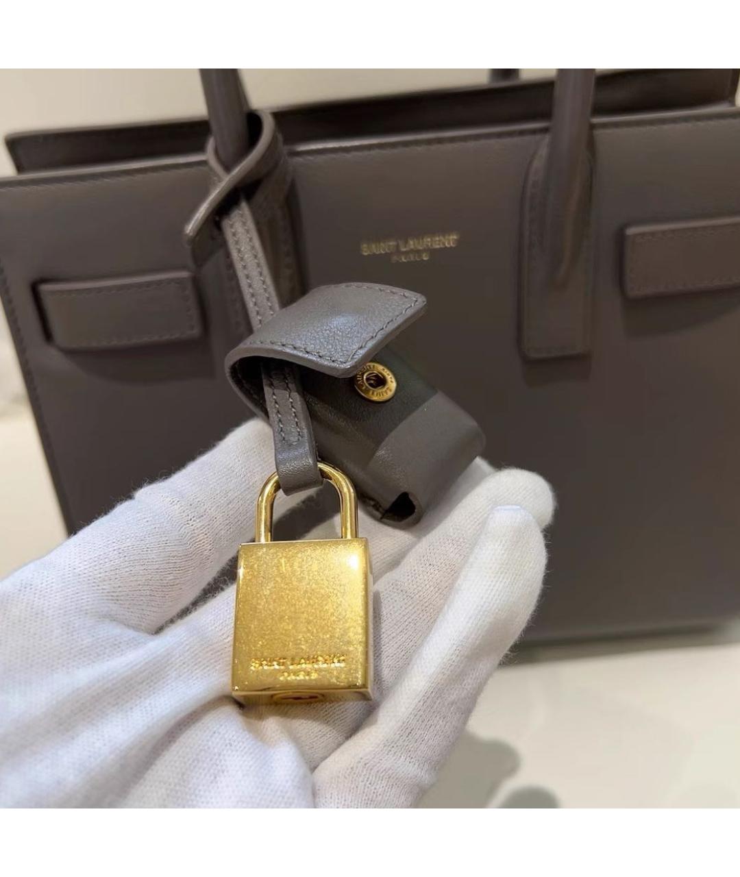 SAINT LAURENT Серая кожаная сумка с короткими ручками, фото 6