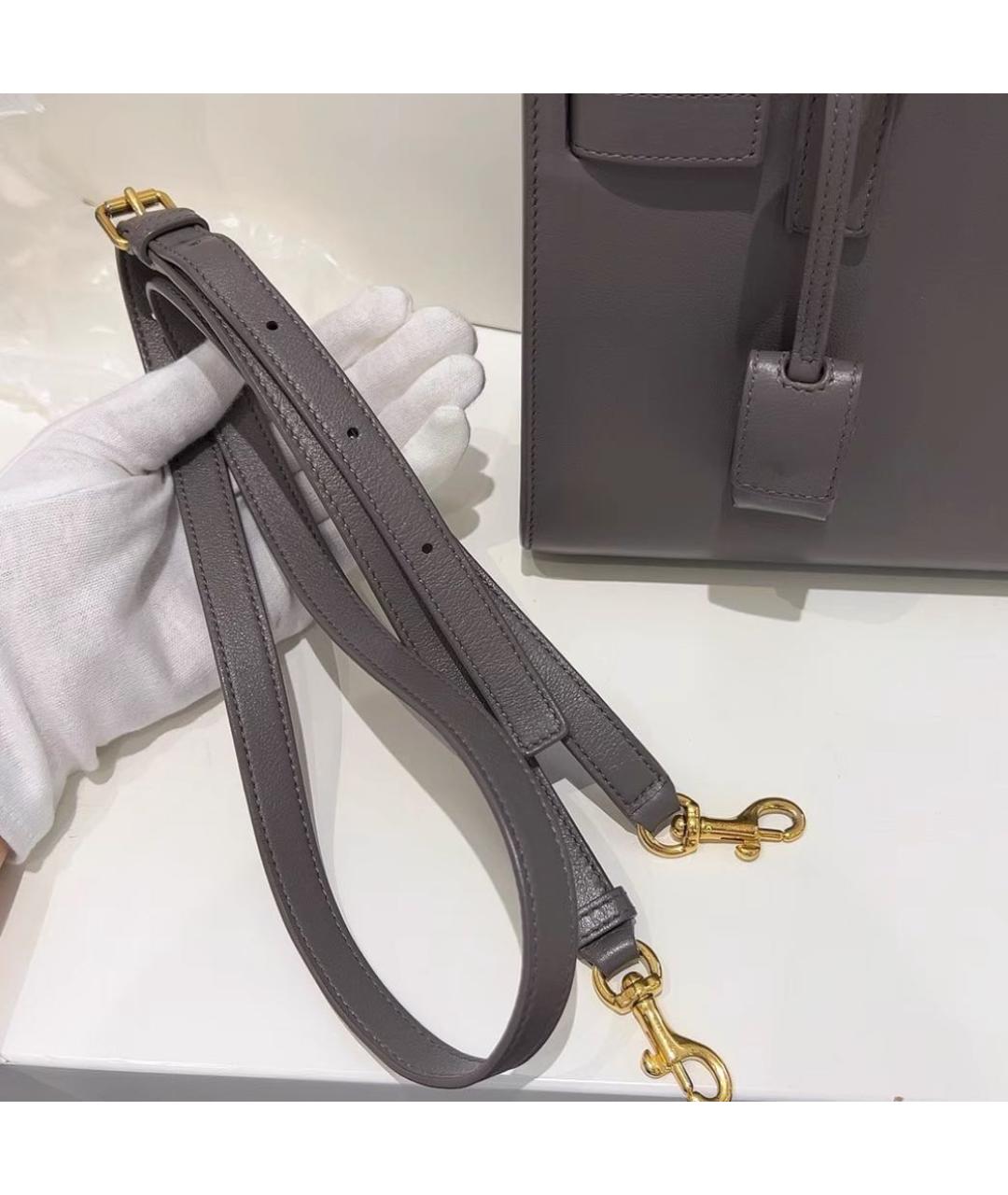 SAINT LAURENT Серая кожаная сумка с короткими ручками, фото 7