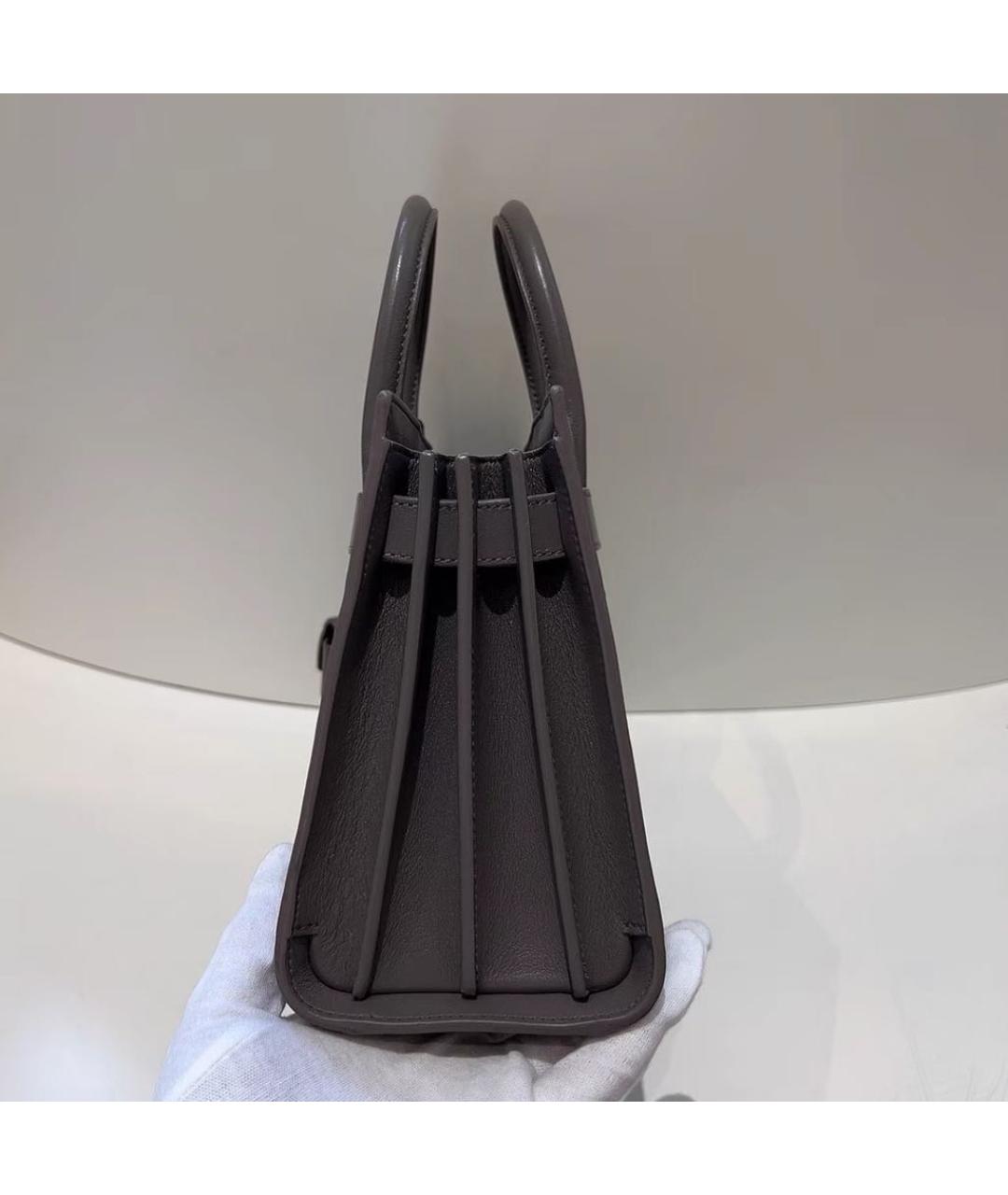 SAINT LAURENT Серая кожаная сумка с короткими ручками, фото 2