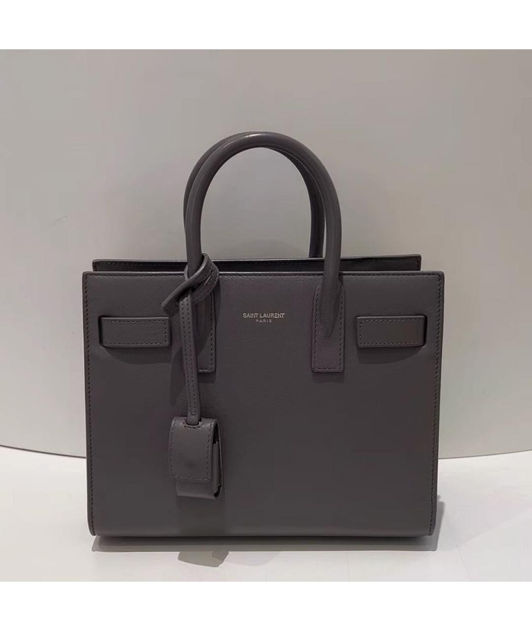 SAINT LAURENT Серая кожаная сумка с короткими ручками, фото 8