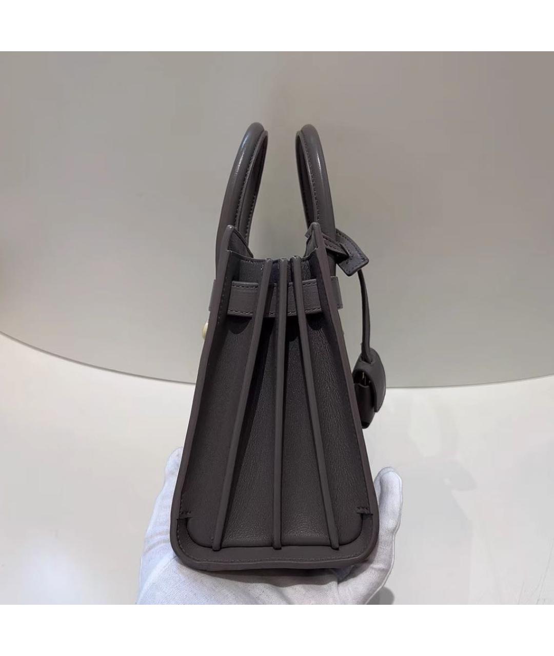 SAINT LAURENT Серая кожаная сумка с короткими ручками, фото 3