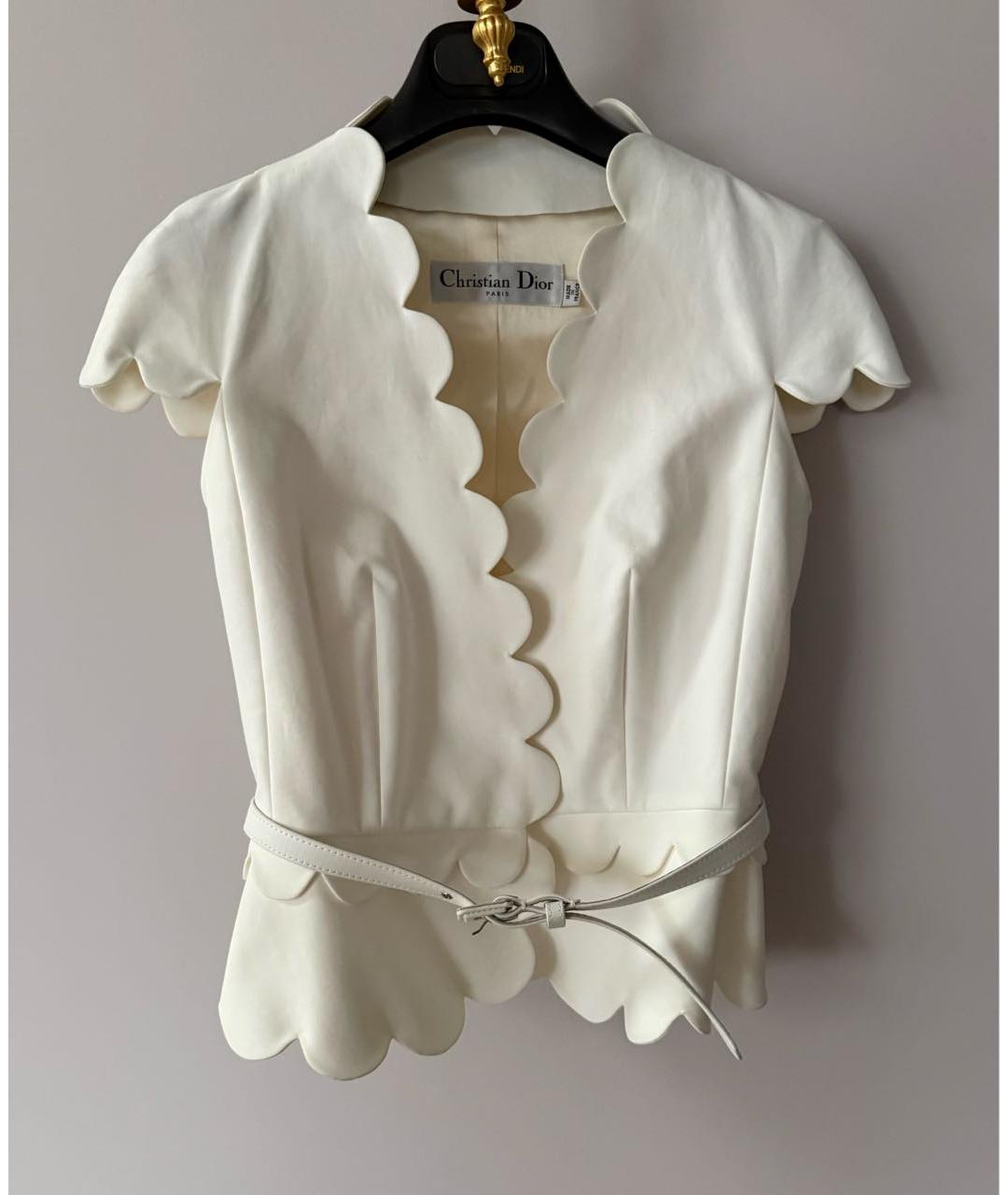 CHRISTIAN DIOR Белый хлопко-эластановый жакет/пиджак, фото 7