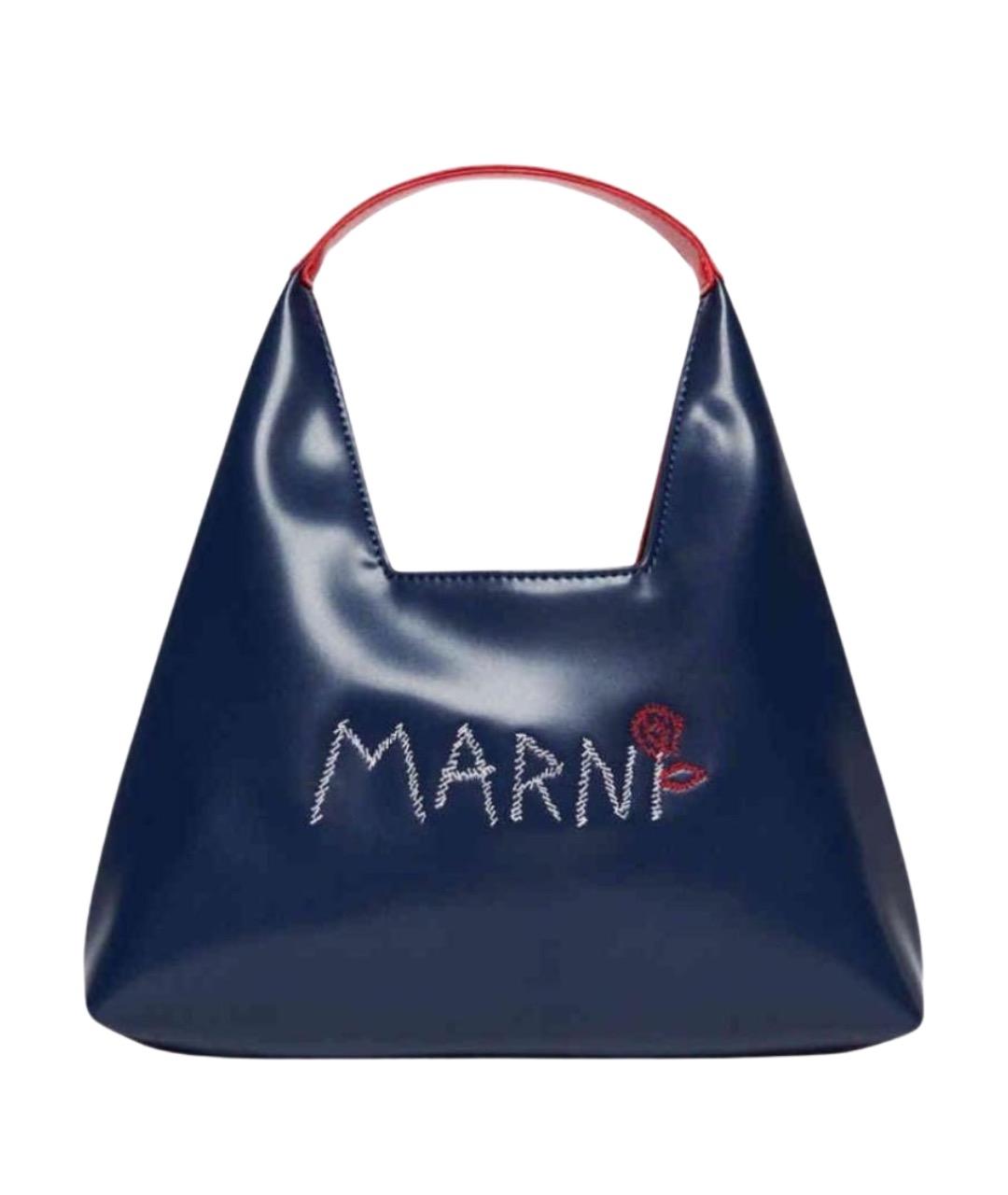 MARNI Темно-синяя сумка с короткими ручками из искусственной кожи, фото 1