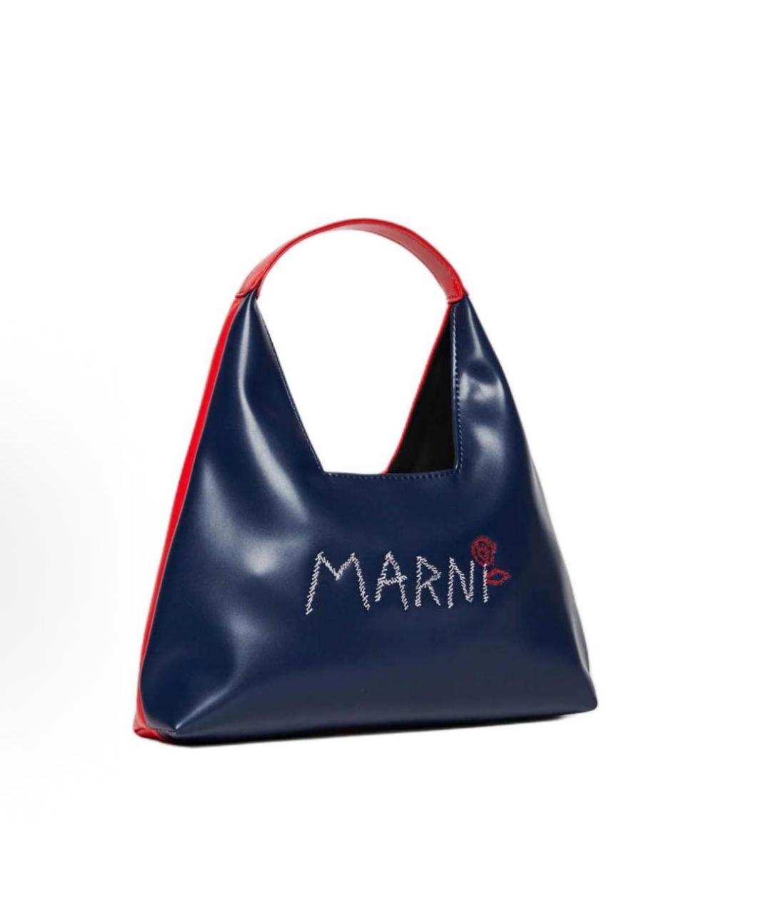 MARNI Темно-синяя сумка с короткими ручками из искусственной кожи, фото 3