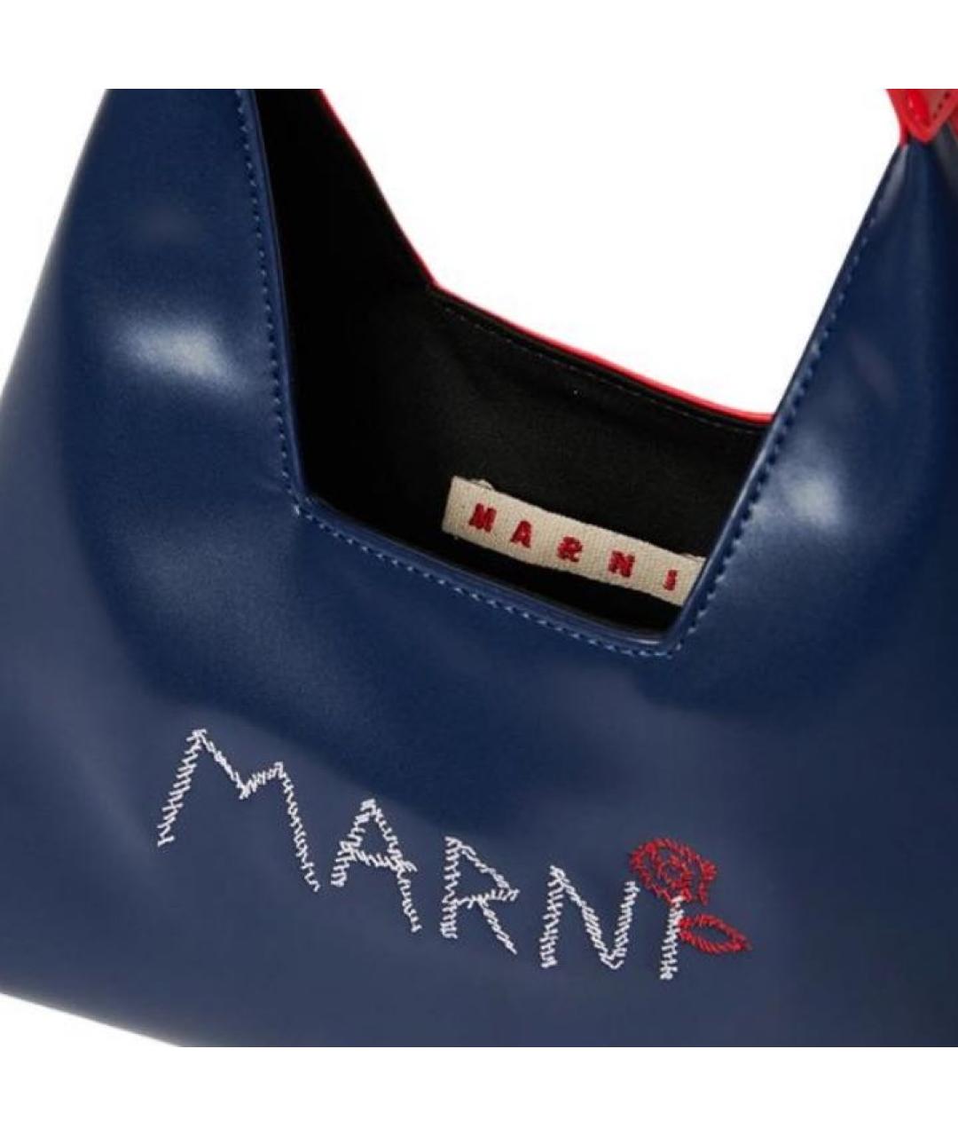 MARNI Темно-синяя сумка с короткими ручками из искусственной кожи, фото 4