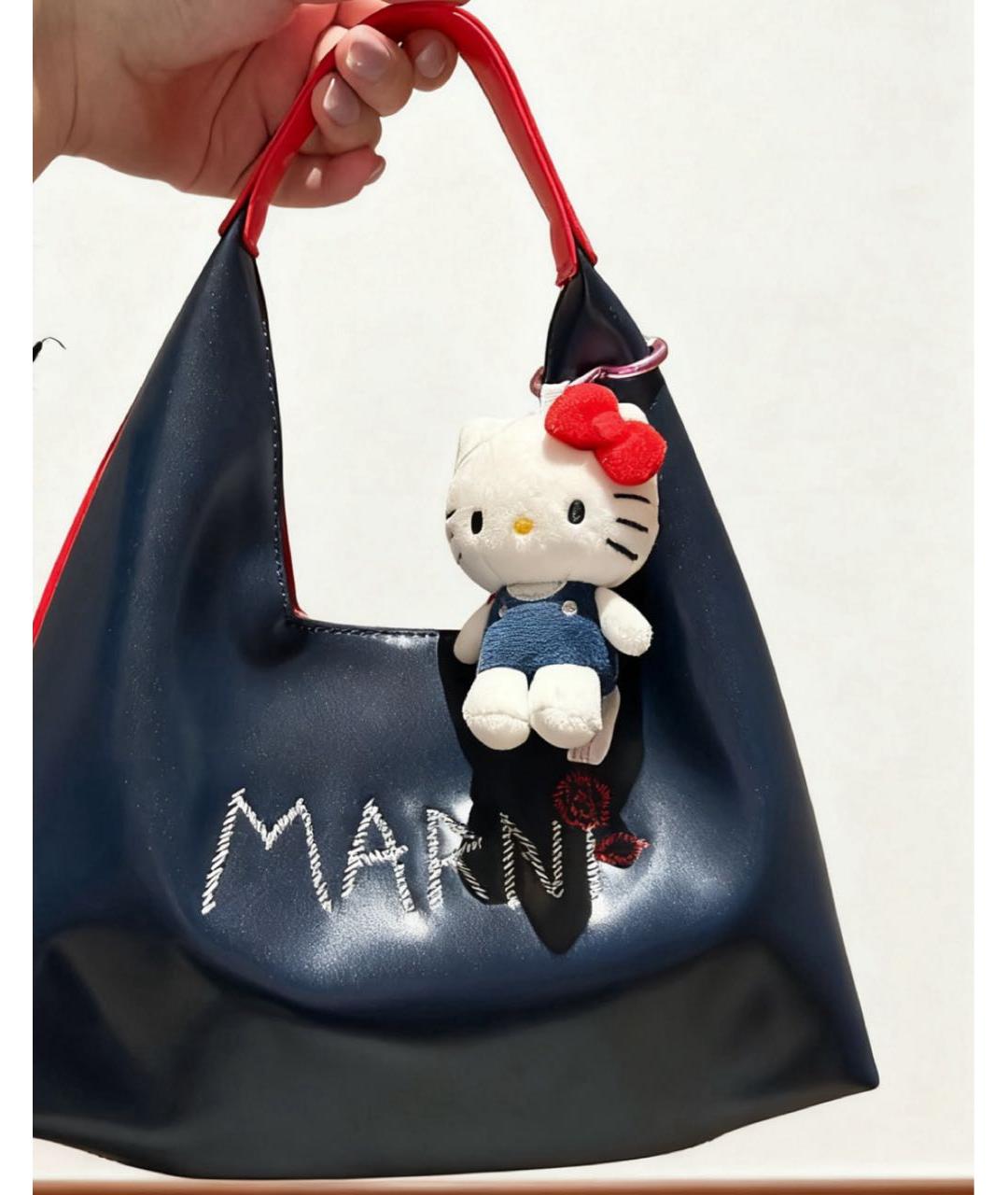 MARNI Темно-синяя сумка с короткими ручками из искусственной кожи, фото 6