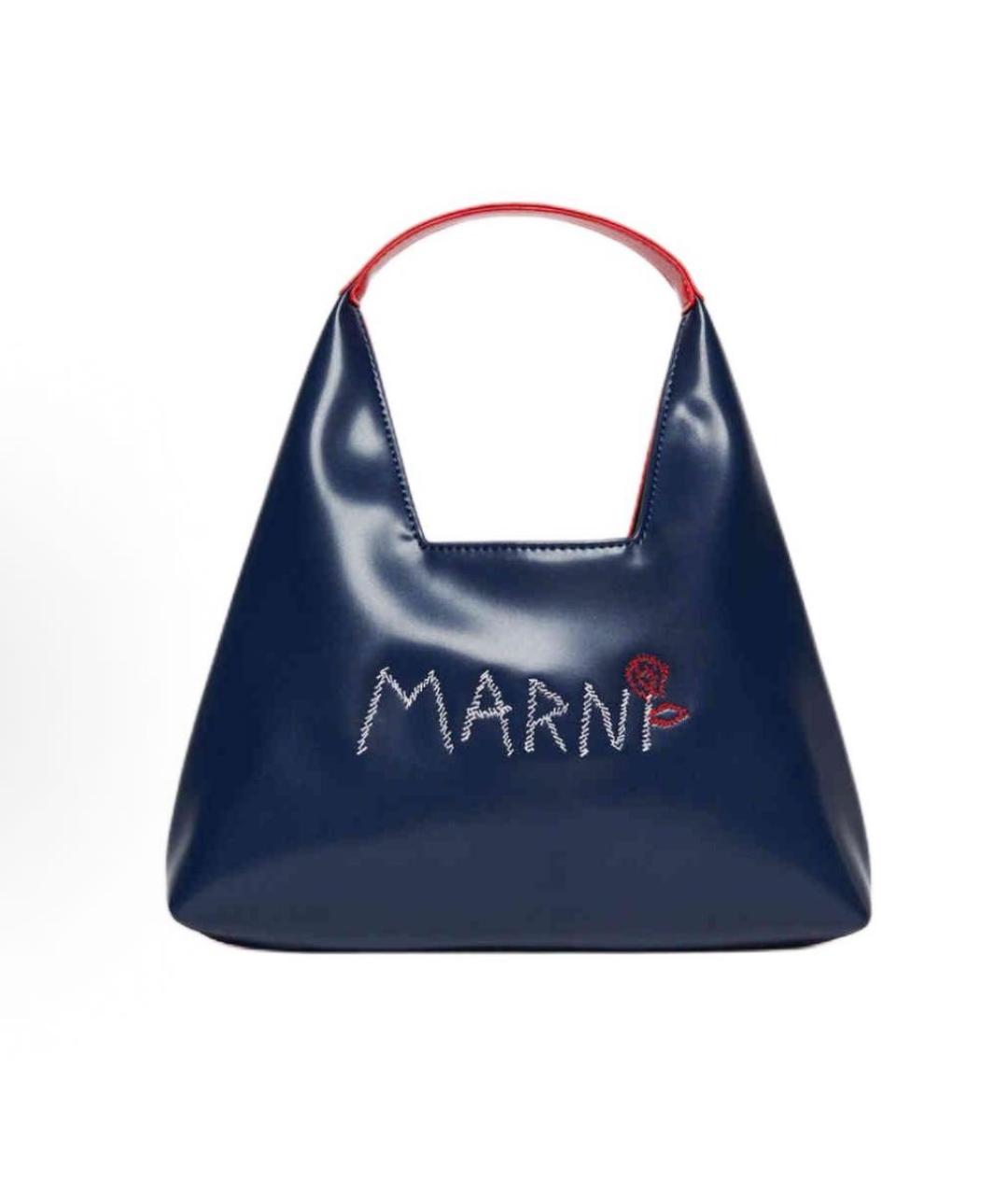 MARNI Темно-синяя сумка с короткими ручками из искусственной кожи, фото 8