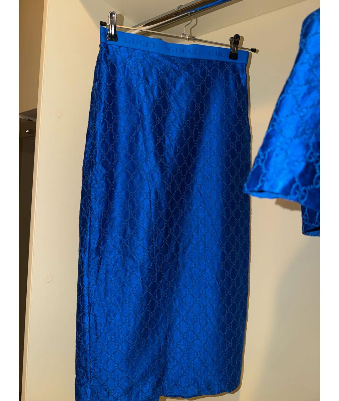 GUCCI Темно-синий шелковый костюм с юбками, фото 2