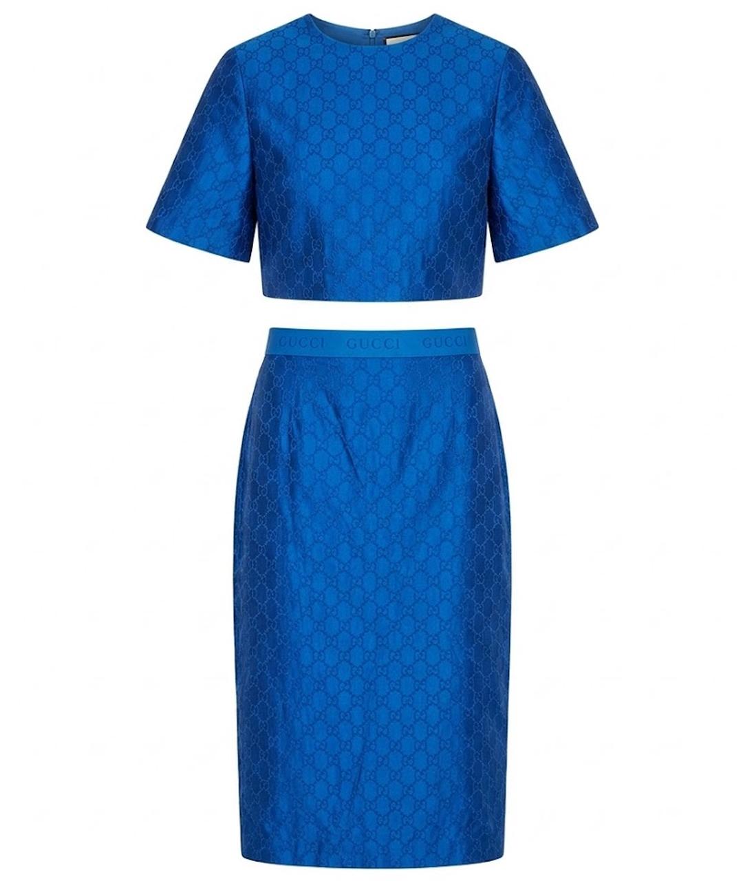 GUCCI Темно-синий шелковый костюм с юбками, фото 1