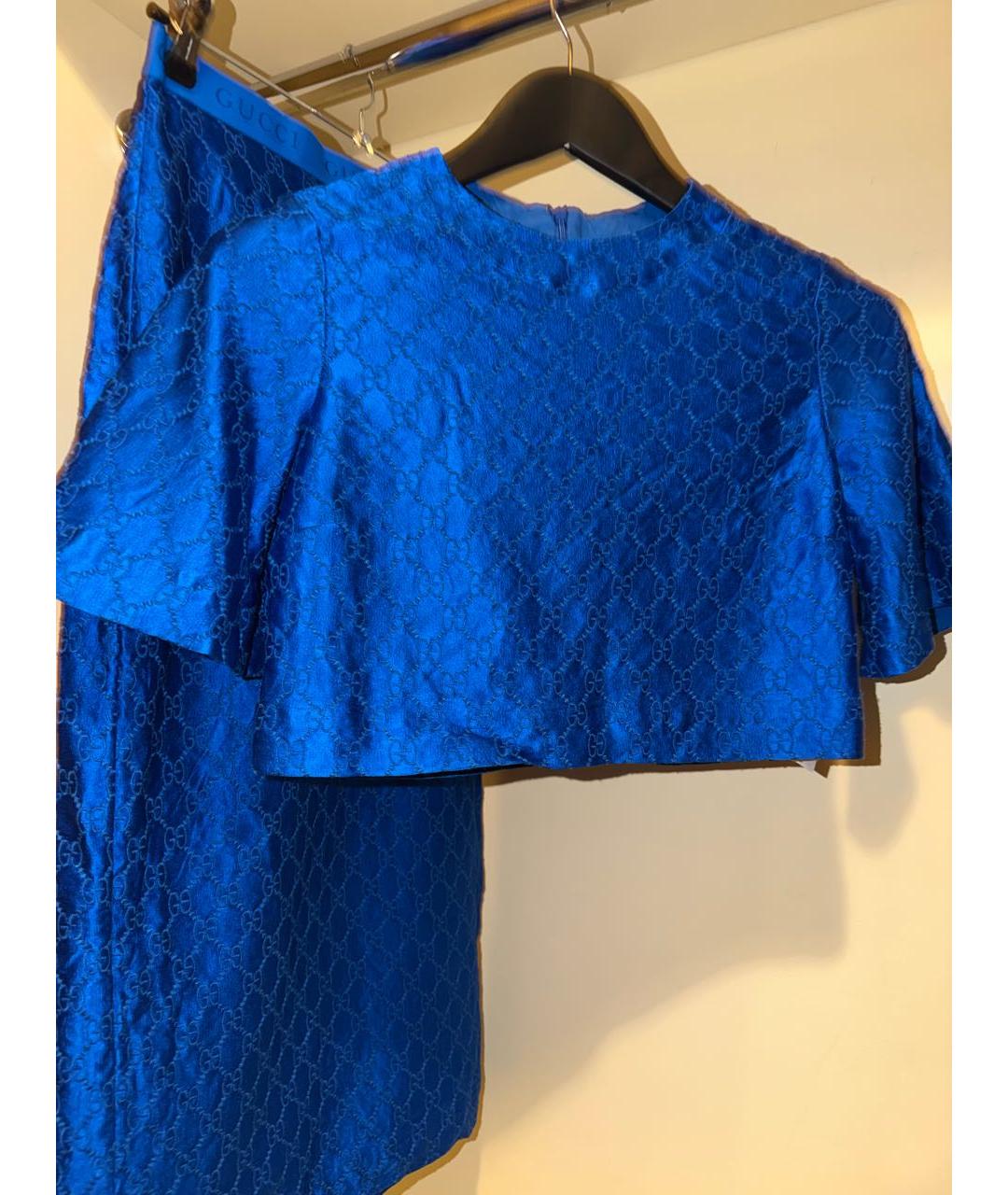 GUCCI Темно-синий шелковый костюм с юбками, фото 5