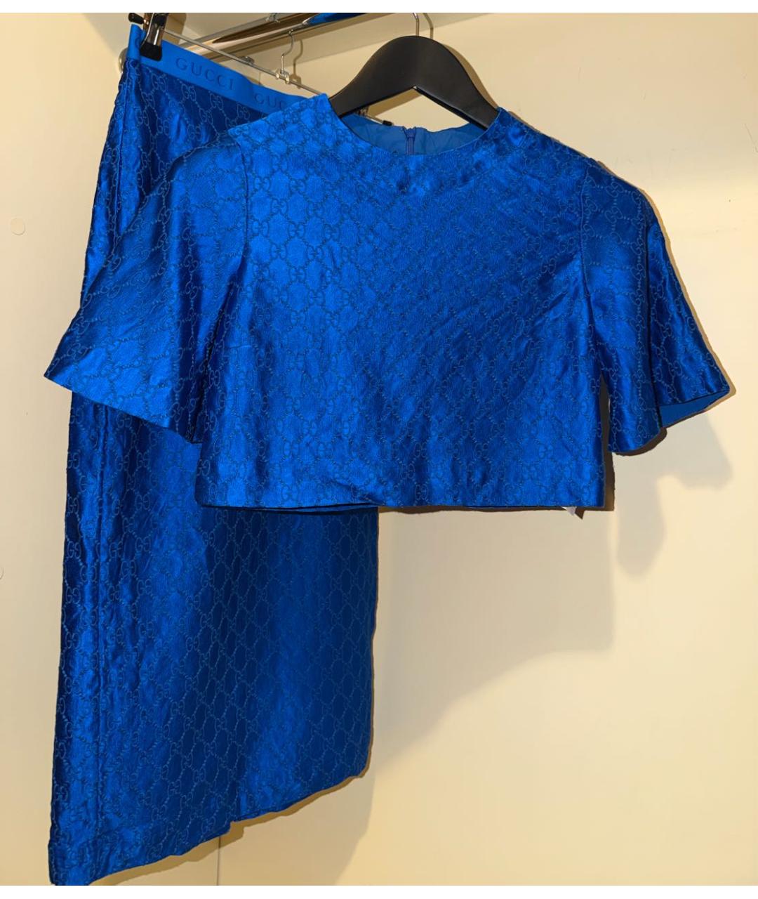 GUCCI Темно-синий шелковый костюм с юбками, фото 4