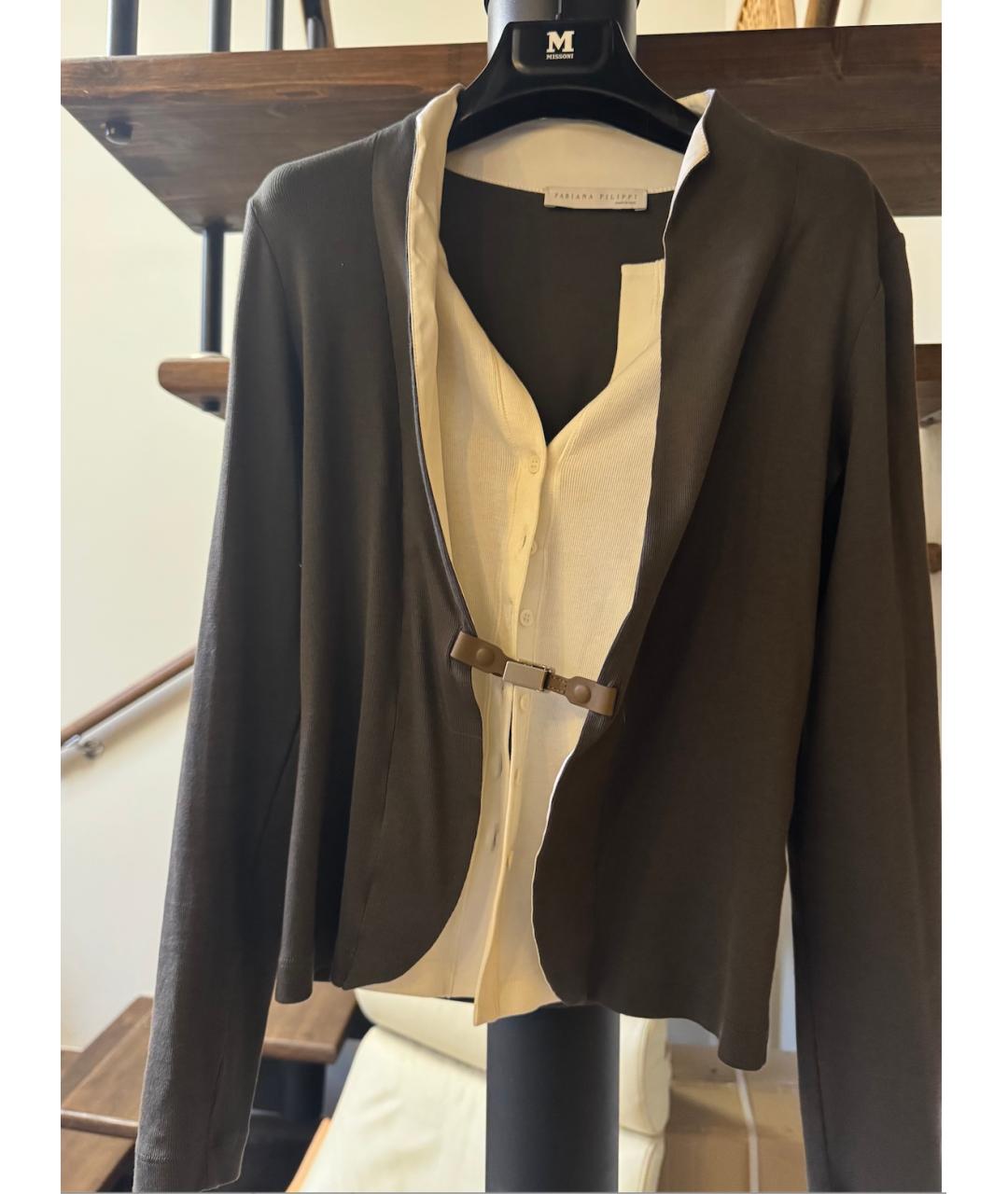 FABIANA FILIPPI Коричневый хлопковый кардиган, фото 3