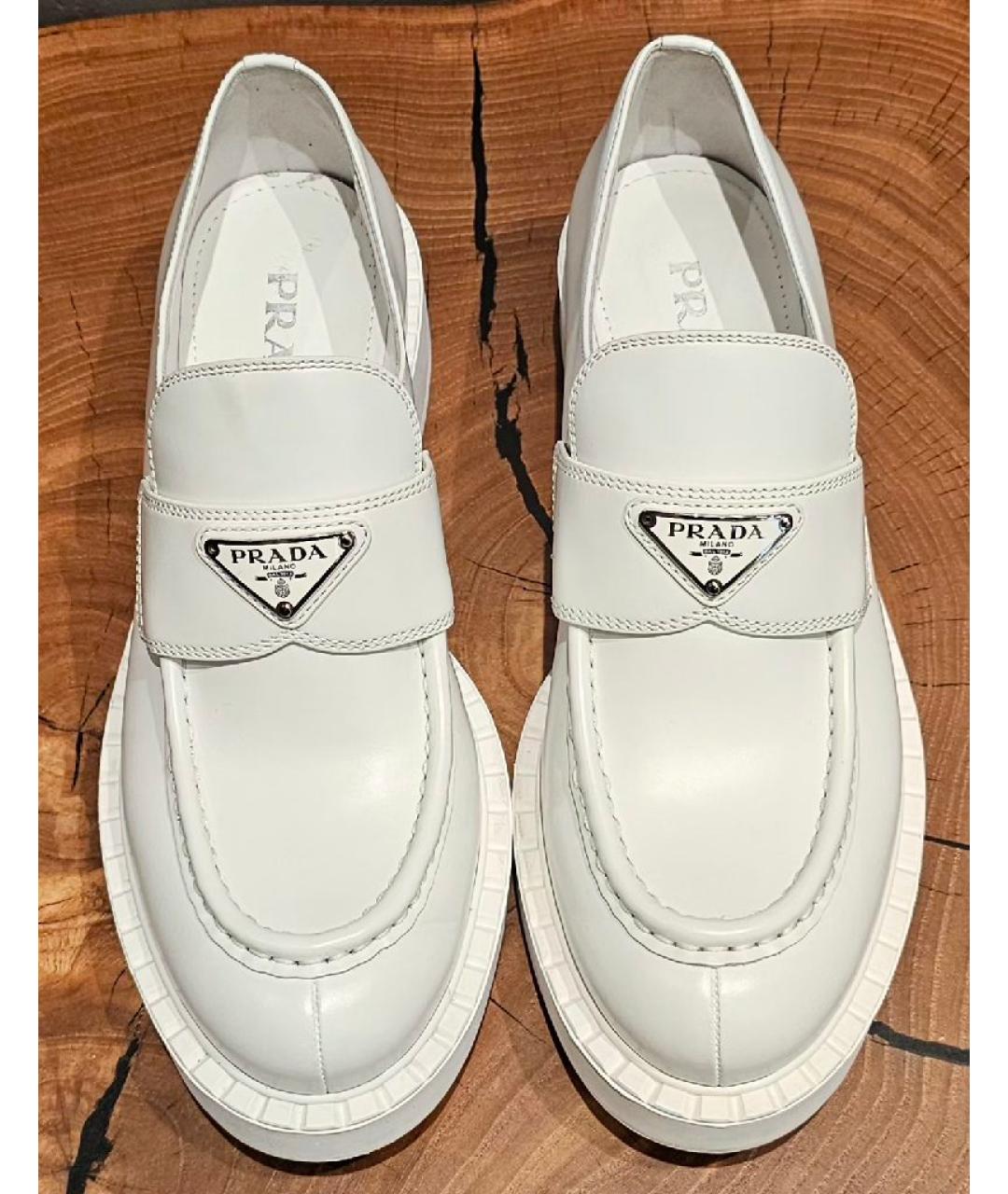 PRADA Белые кожаные лоферы, фото 7