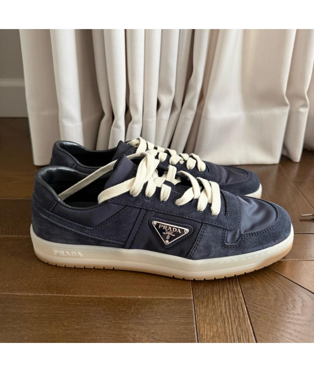 PRADA Темно-синие замшевые низкие кроссовки / кеды, фото 3